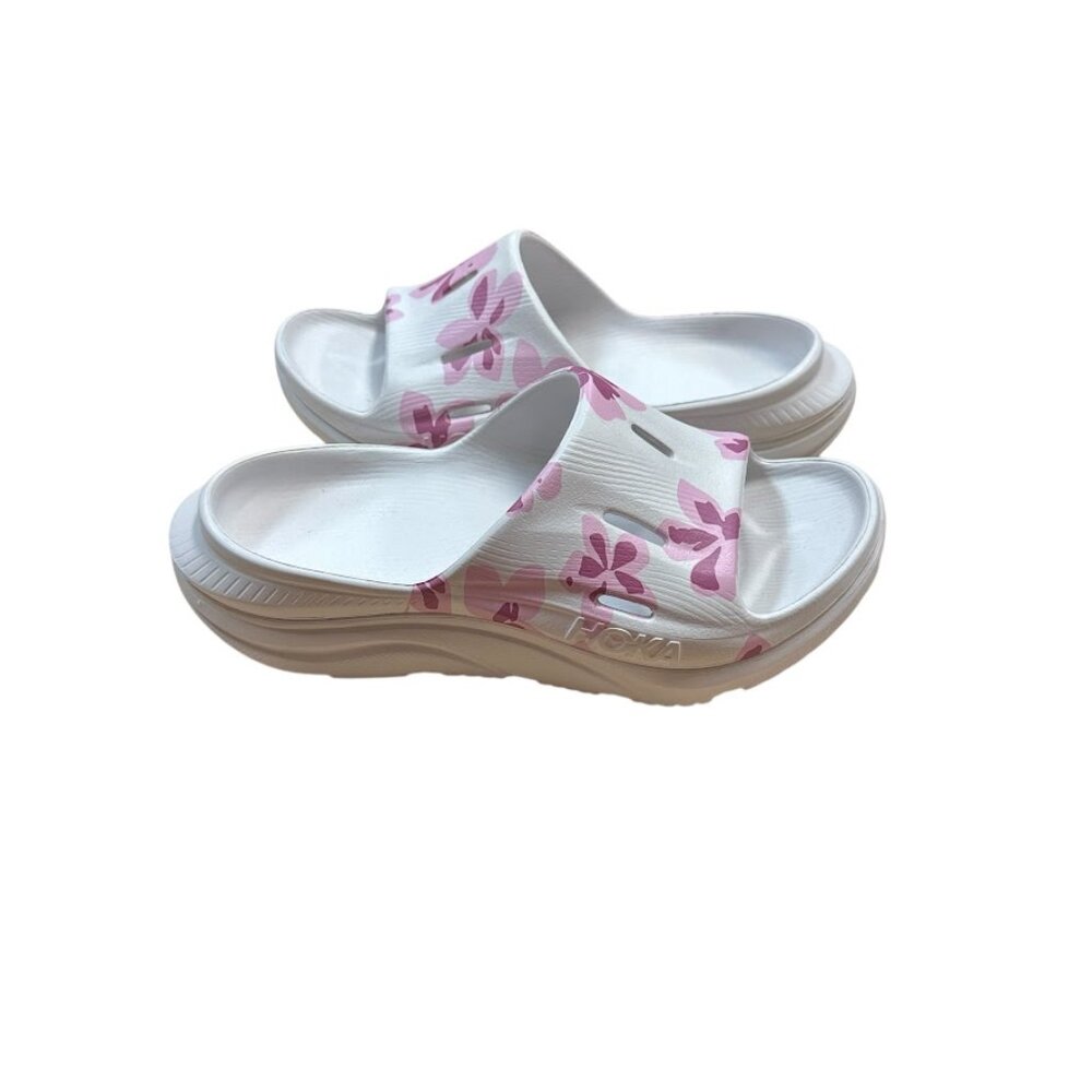 HOKA Vibrant Bloom Ora Slide 3 Sandals Pink White - Womens Size 7